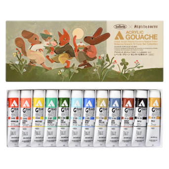 Zestaw farb gwaszy Acryla Gouache - Holbein - Rebecca Green 12 kolorów x 20 ml