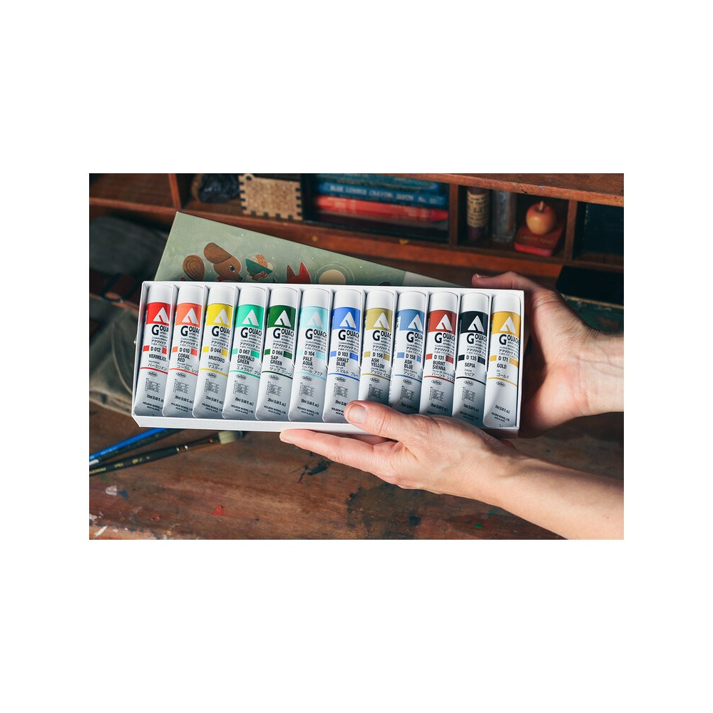 Zestaw farb gwaszy Acryla Gouache - Holbein - Rebecca Green 12 kolorów x 20 ml