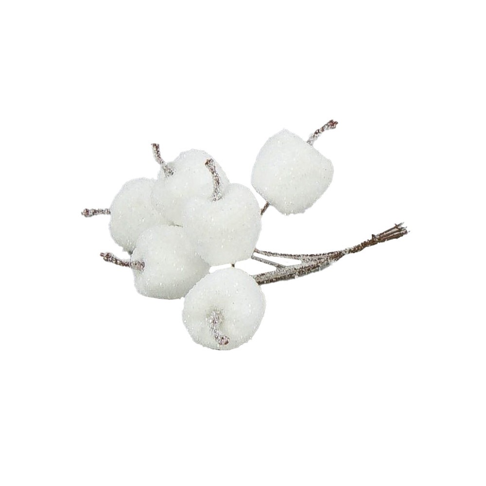 A bunch of apples with glitter - white, 4 cm, 6 pcs.