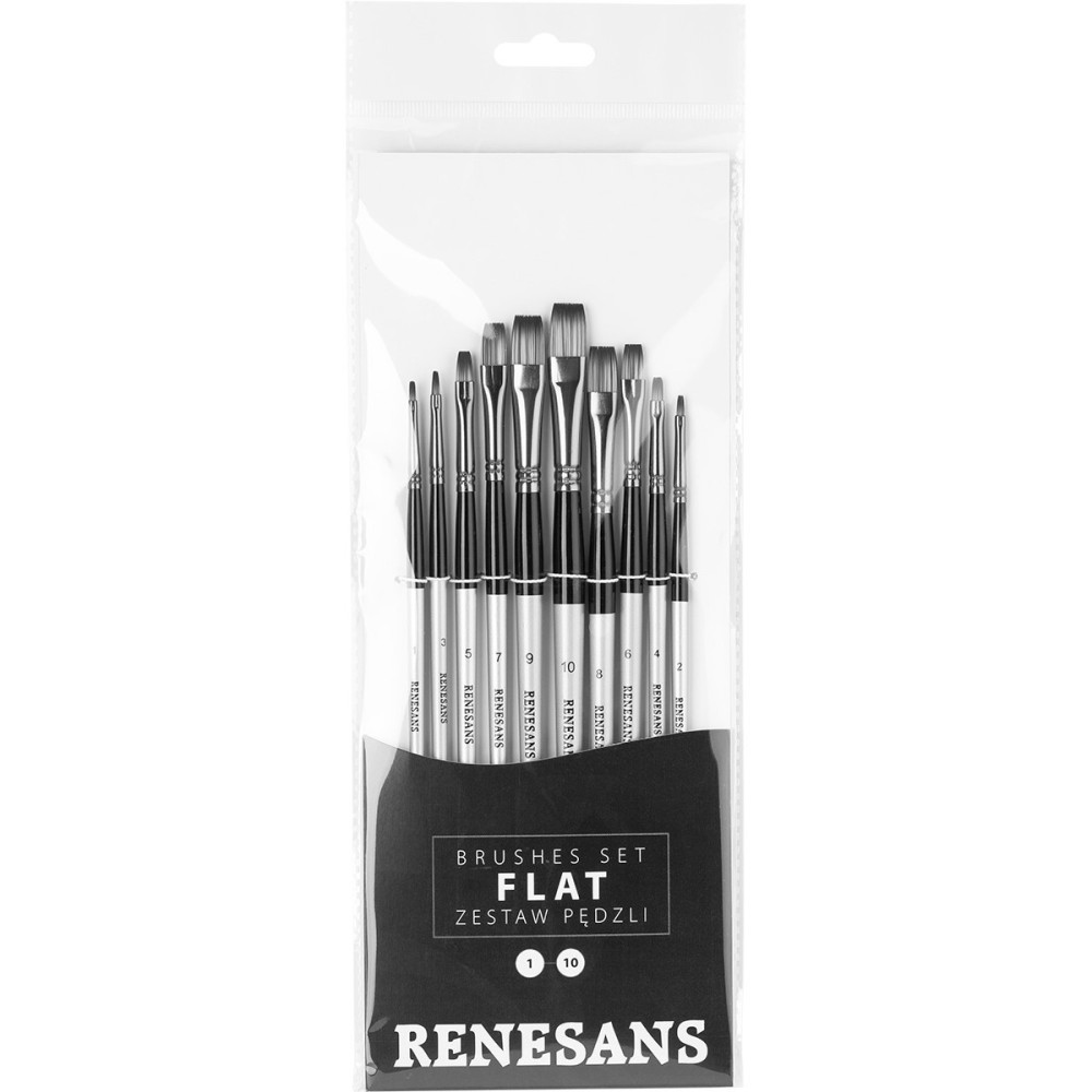 Set of synthetic brushes - Renesans - flat, 10 pcs.