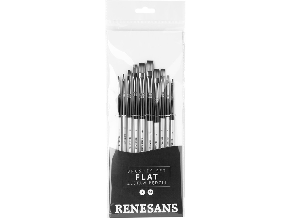 Set of synthetic brushes - Renesans - flat, 10 pcs.