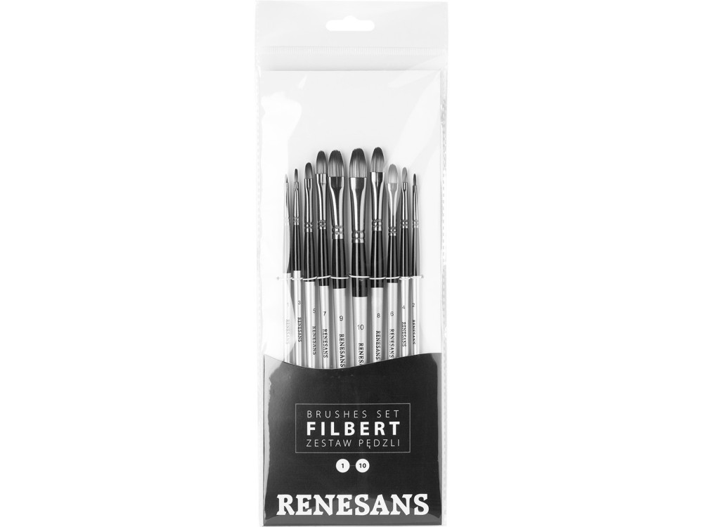 Set of synthetic brushes - Renesans - filbert, 10 pcs.