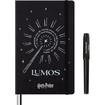 Notatnik w linię Harry Potter Lumos z długopisem - Moleskine x Kaweco - twarda okładka 100g/m2