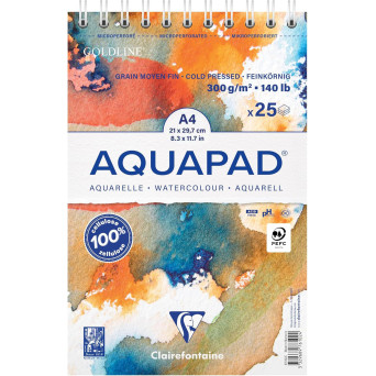 Blok do akwareli na spirali Aquapad Watercolour - Clairefontaine - A4, 300 g, 25 ark.