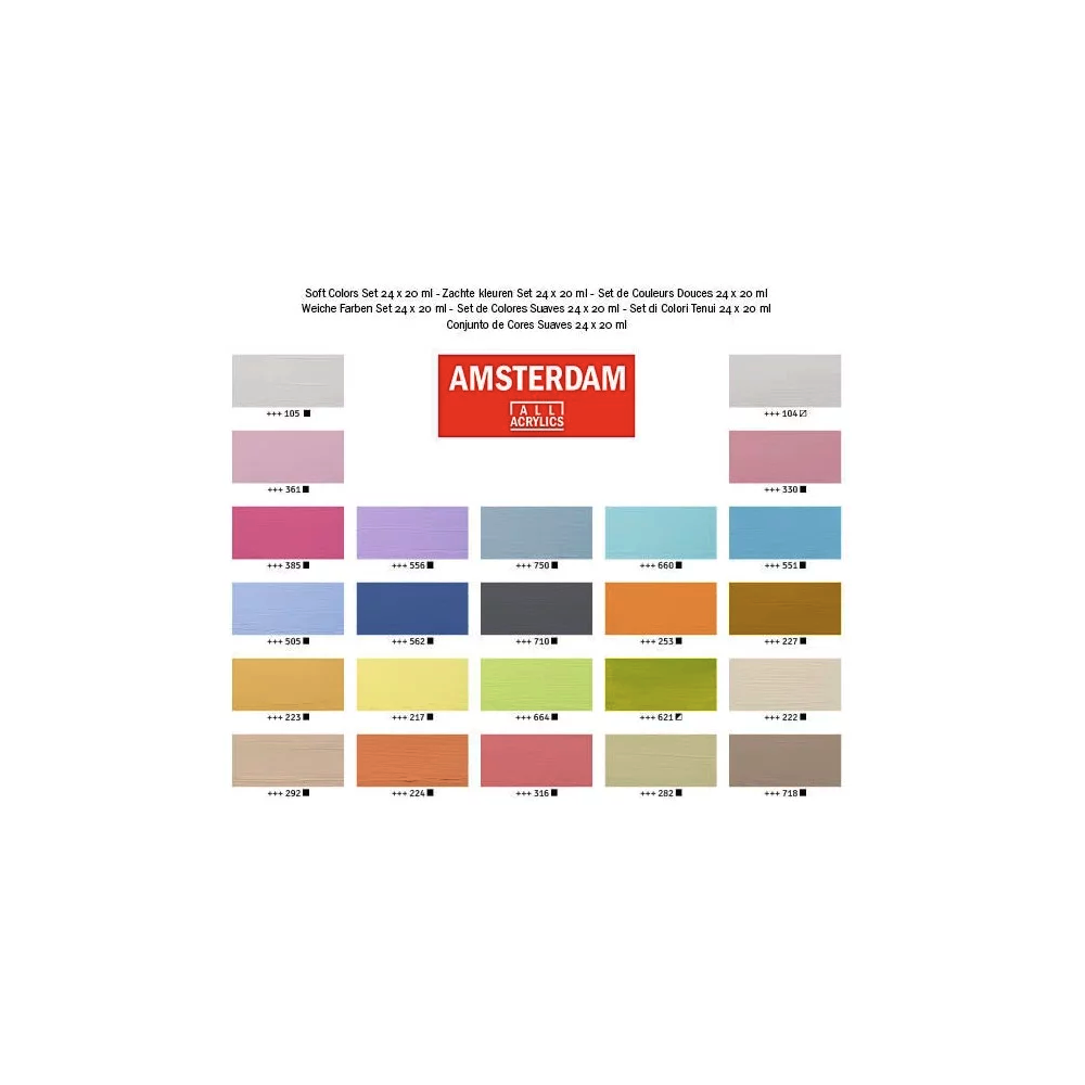 Zestaw farb akrylowych - Amsterdam - Soft Colors, 24 kolory x 20 ml
