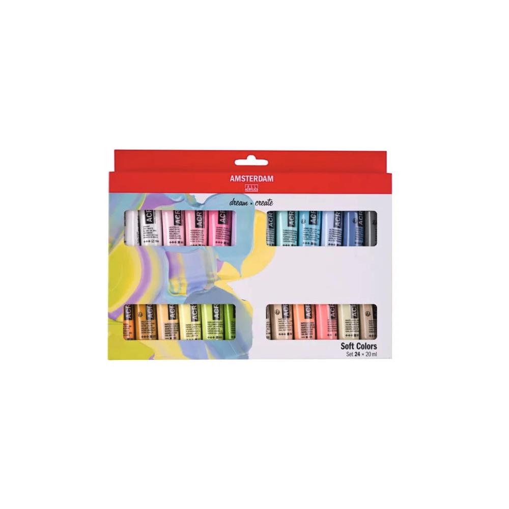 Zestaw farb akrylowych - Amsterdam - Soft Colors, 24 kolory x 20 ml