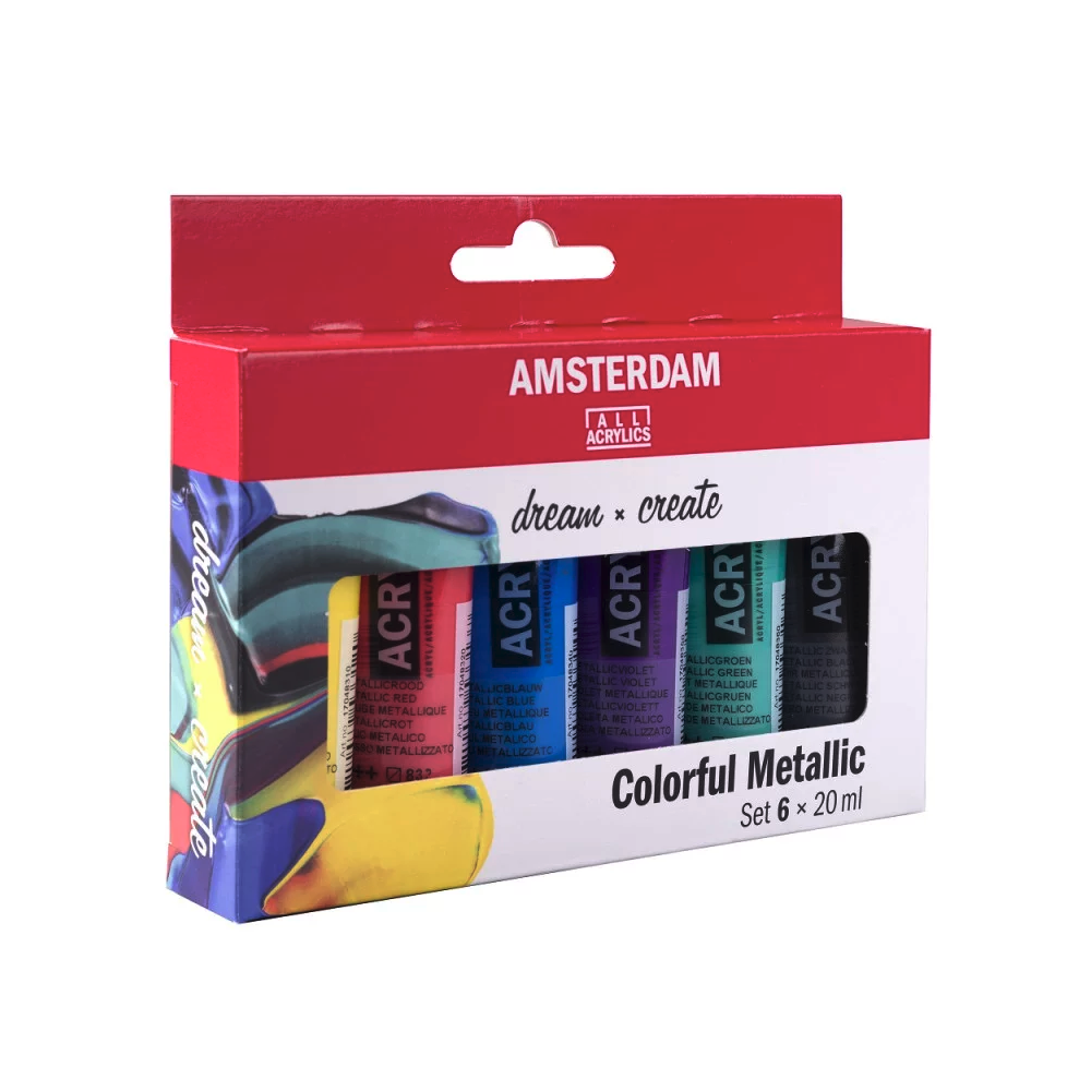 Set of acrylic paints in tubes - Amsterdam - Colorful Metallics, 6 colors x 20 ml