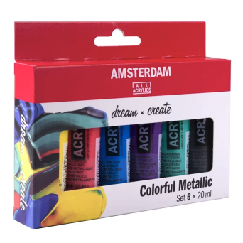 Zestaw farb akrylowych - Amsterdam - Colorful Metallics, 6 kolorów x 20 ml
