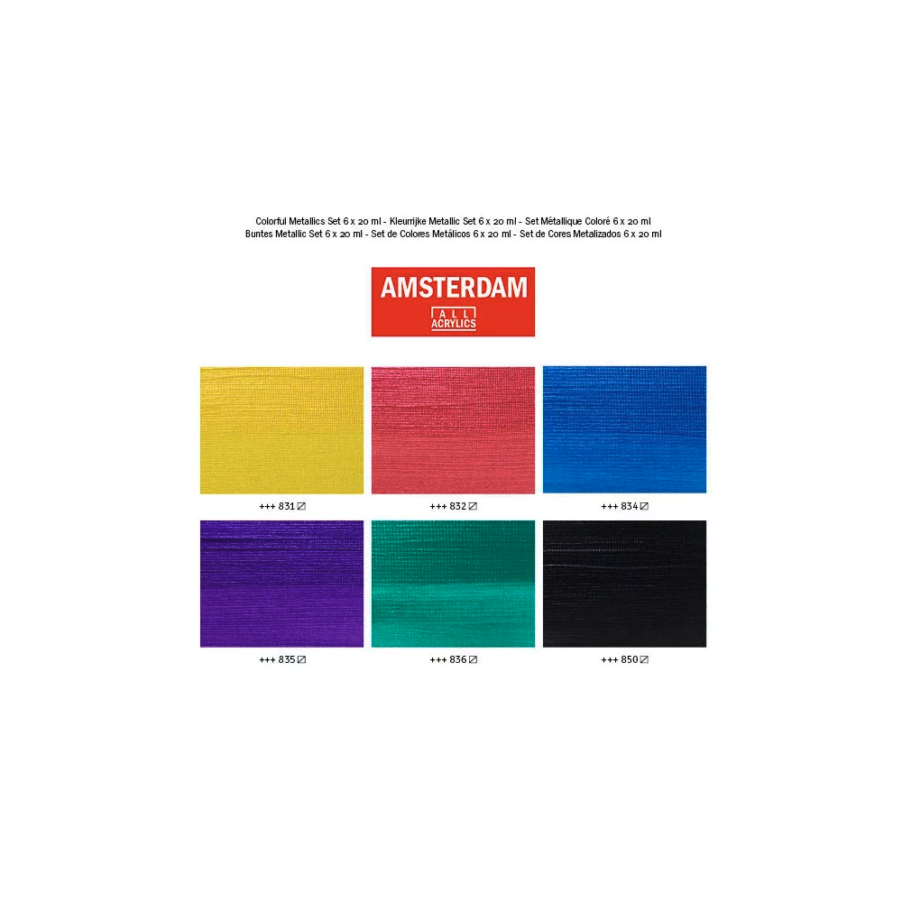Set of acrylic paints in tubes - Amsterdam - Colorful Metallics, 6 colors x 20 ml