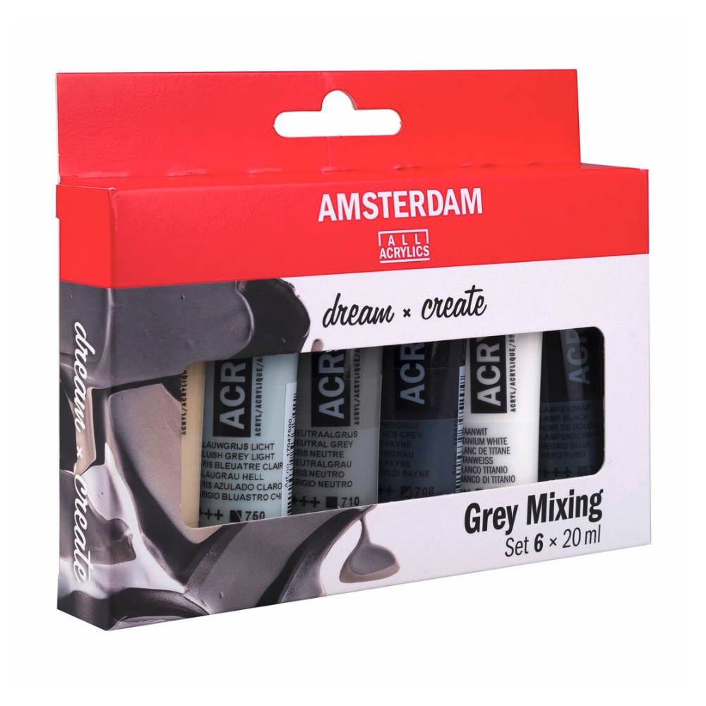Zestaw farb akrylowych - Amsterdam - Grey Mixing, 6 kolorów x 20 ml