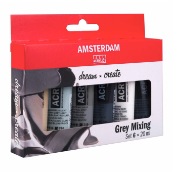 Set of acrylic paints in tubes - Amsterdam - Grey Mixing, 6 colors x 20 ml