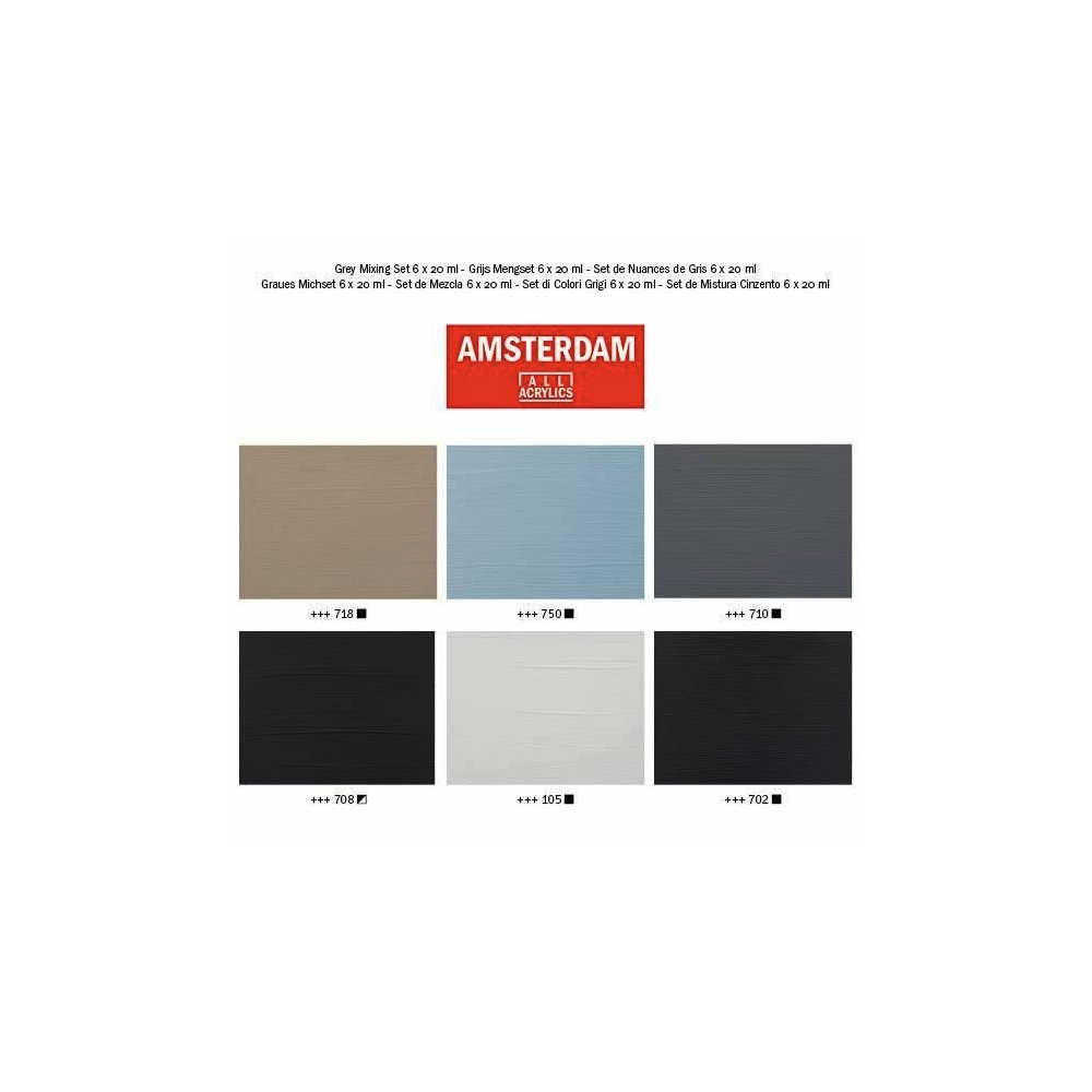 Set of acrylic paints in tubes - Amsterdam - Grey Mixing, 6 colors x 20 ml