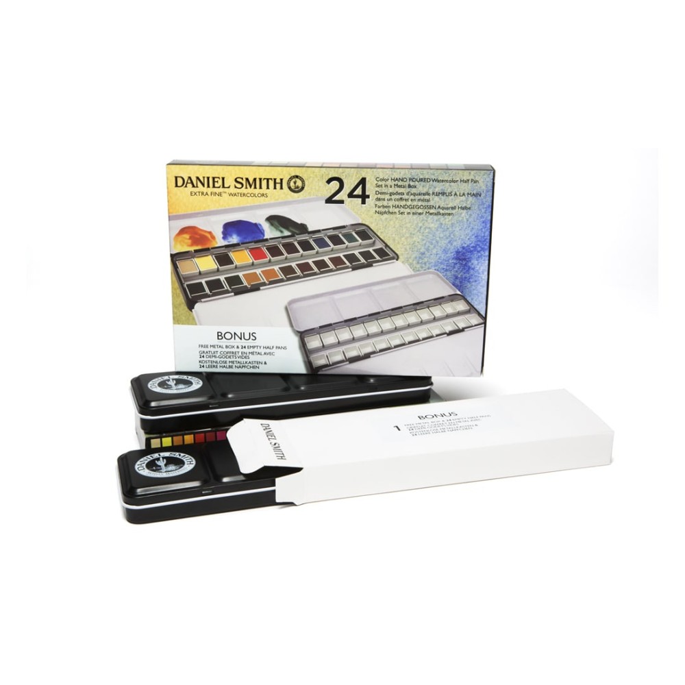 Set of Extra Fine Watercolor half pans paints + Bonus - Daniel Smith - 24 pcs.