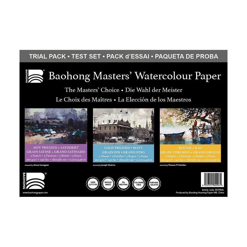 Papier do akwareli Master's Trial Pack 28 x 38 cm - Baohong - 300 g 9 ark.