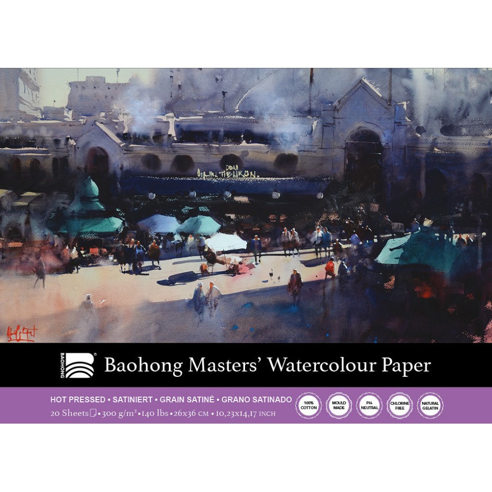 Blok do akwareli Master's 26 x 36 cm - Baohong - hot pressed, 300 g, 20 ark.