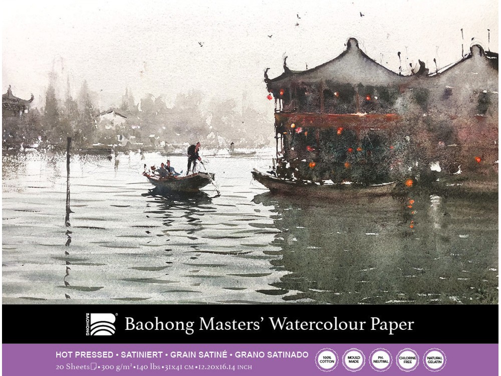 Blok do akwareli Master's 31 x 41 cm - Baohong - hot pressed, 300 g, 20 ark.