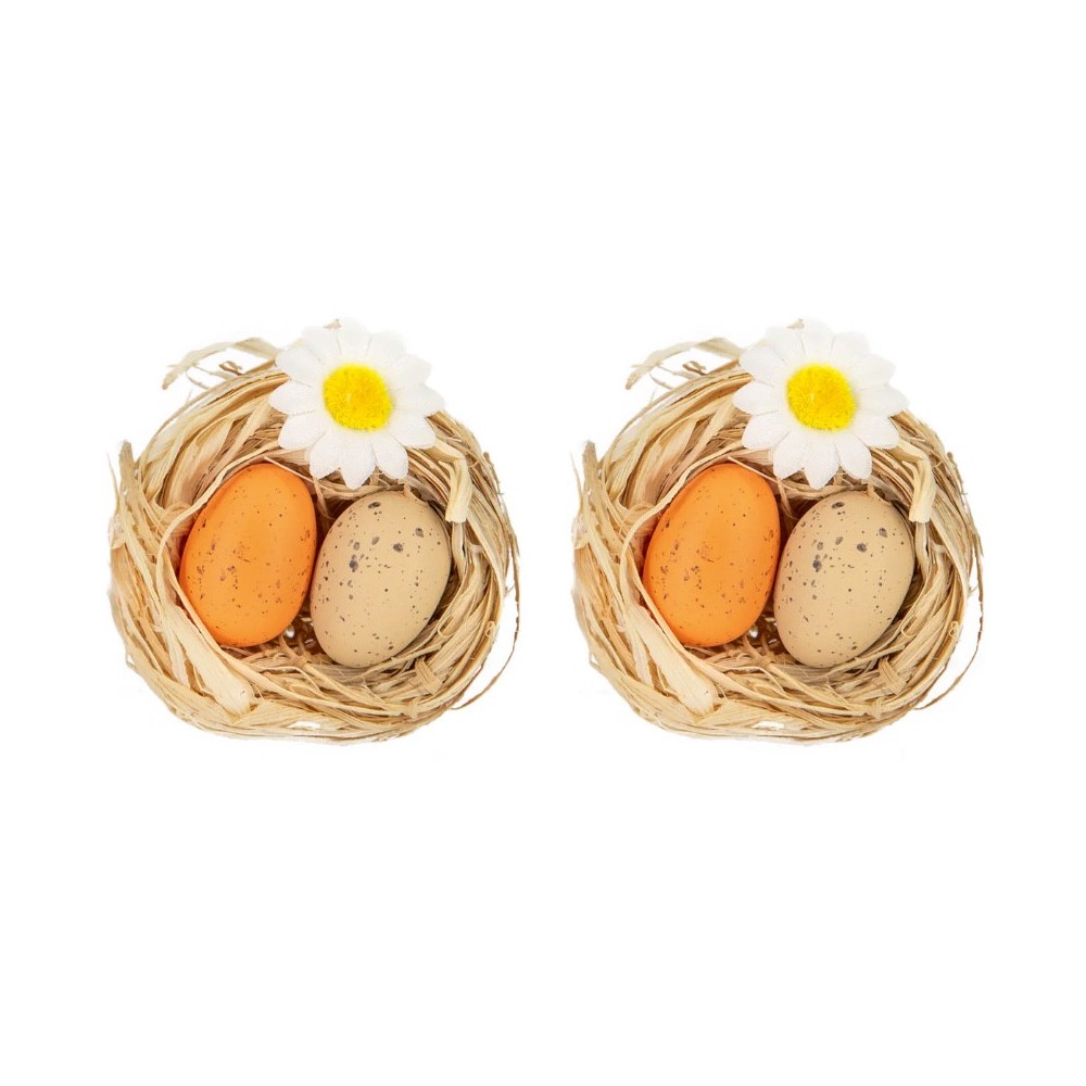 Speckled eggs in nests with flower - 7 cm, 2 pcs.
