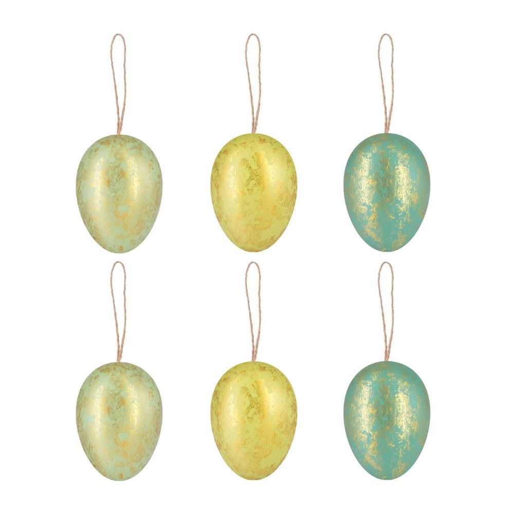 Plastic eggs pendants - green, 4 x 6 cm, 6 pcs.