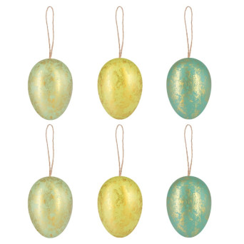 Plastic eggs pendants - green, 4 x 6 cm, 6 pcs.
