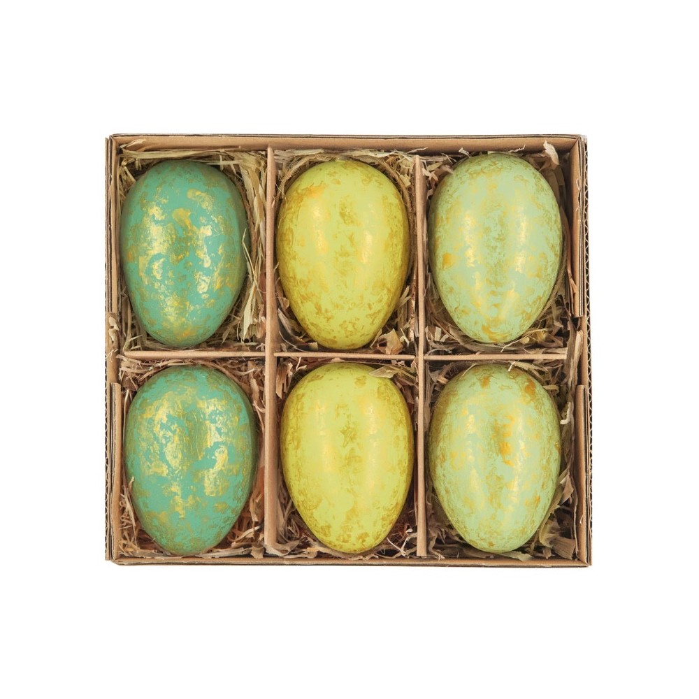 Plastic eggs pendants - green, 4 x 6 cm, 6 pcs.
