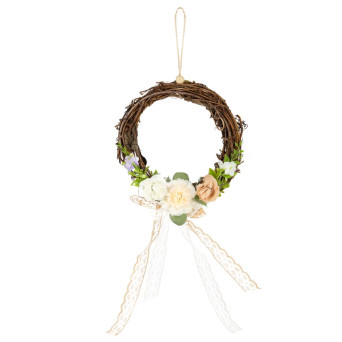 Braided wreath with flowers and ribbons - brown, 20 cm