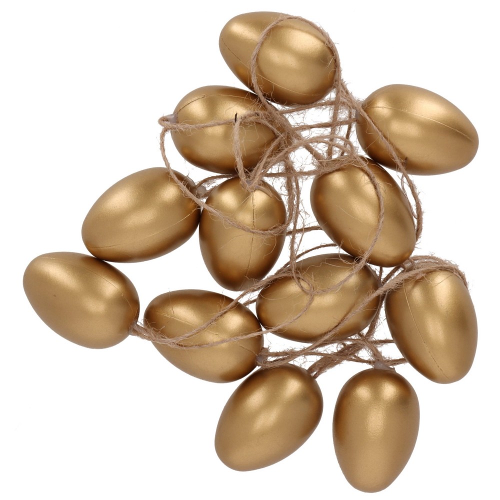 Plastic Easter eggs pendants - gold, 4 cm, 12 pcs.