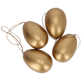 Plastic Easter eggs pendants - gold, 8 cm, 4 pcs.
