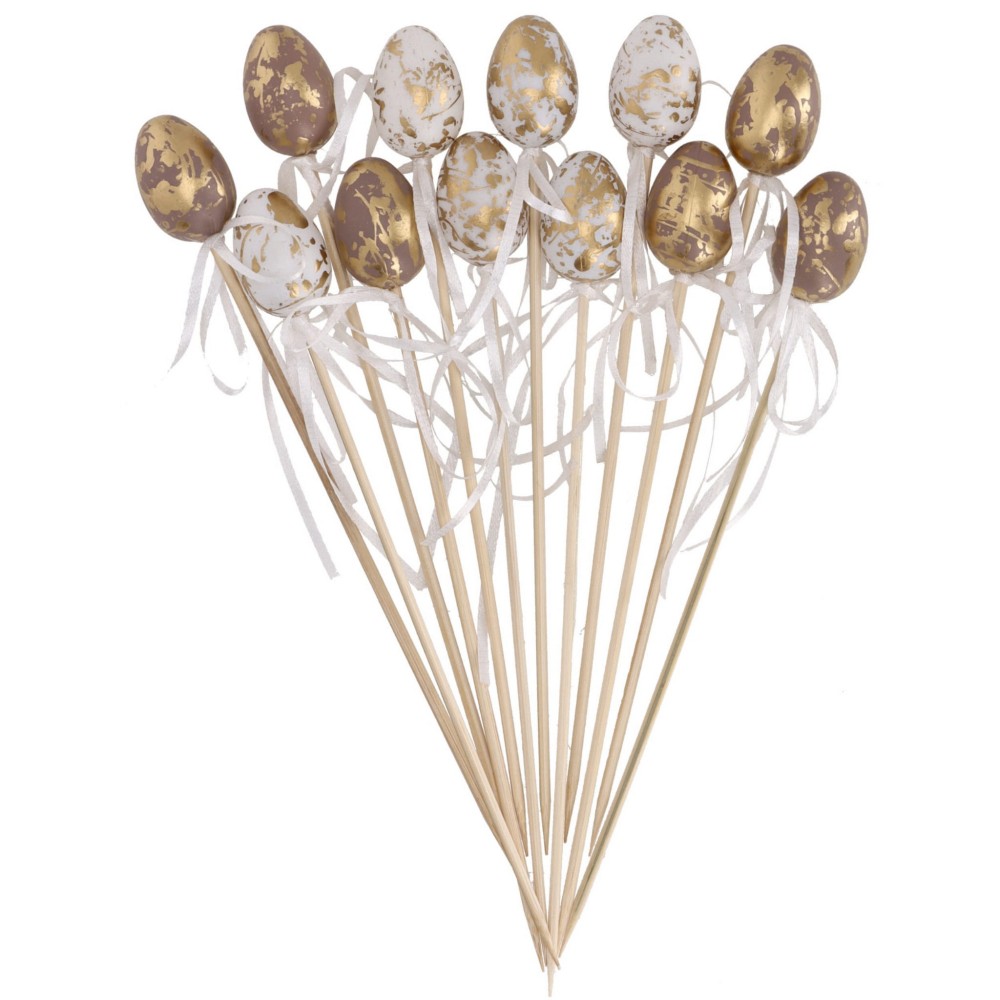 Easter speckled eggs on a stick - gold, 4 cm, 12 pcs.
