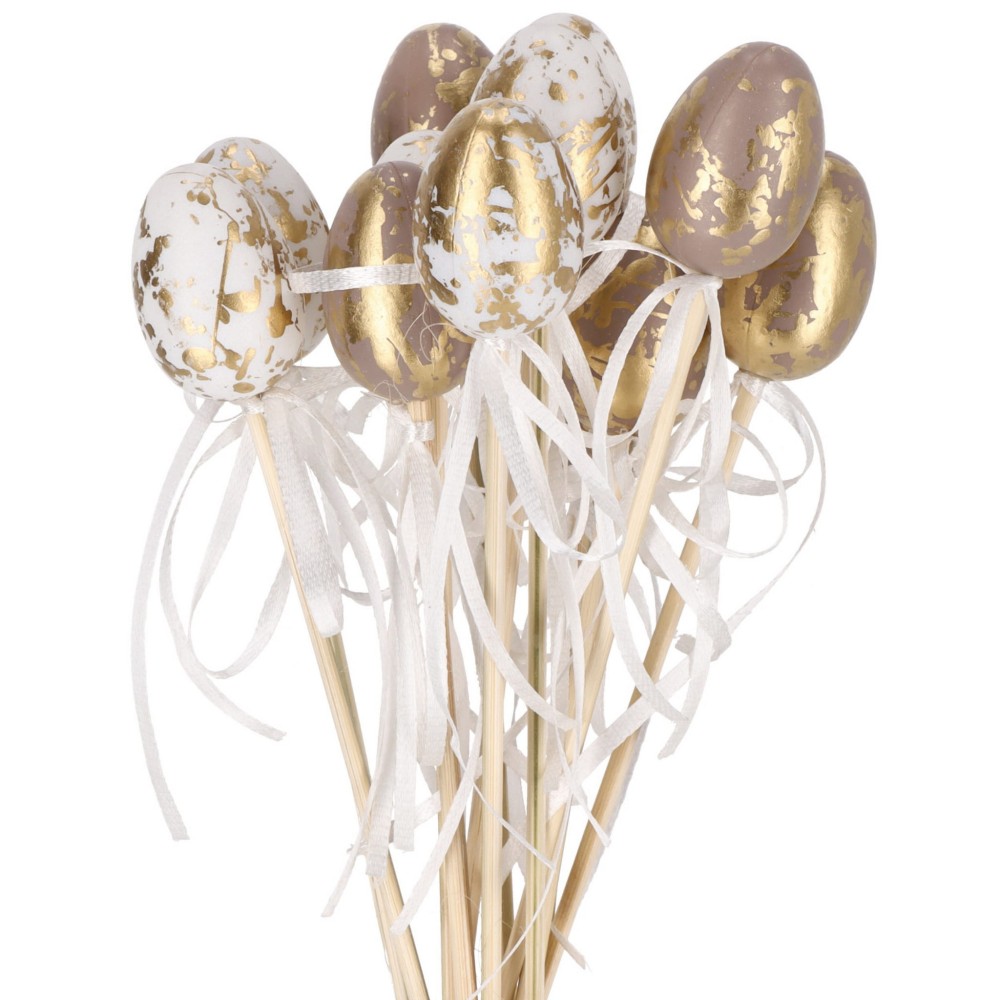 Easter speckled eggs on a stick - gold, 4 cm, 12 pcs.