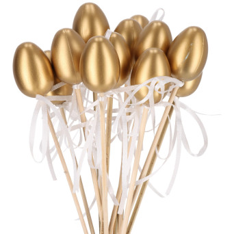 Easter speckled eggs on a stick - gold, 4 cm, 12 pcs.
