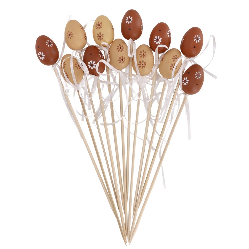 Easter eggs on a stick Flowers - natural, 4 cm, 12 pcs.