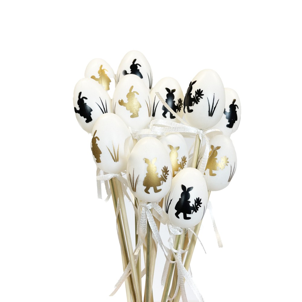 Easter speckled eggs on a stick Bunny - white, 4 cm, 12 pcs.