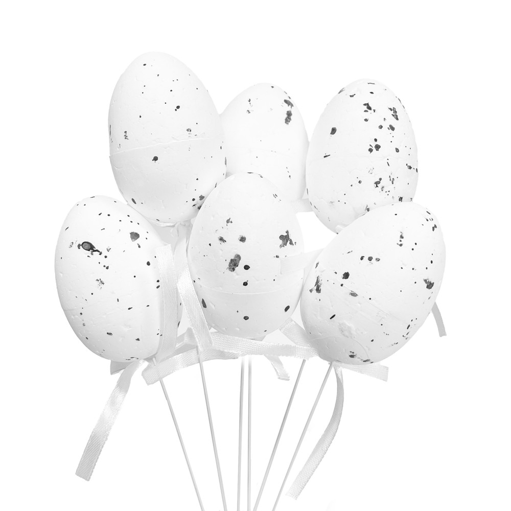 Easter eggs on a stick - white, 7 cm, 6 pcs.