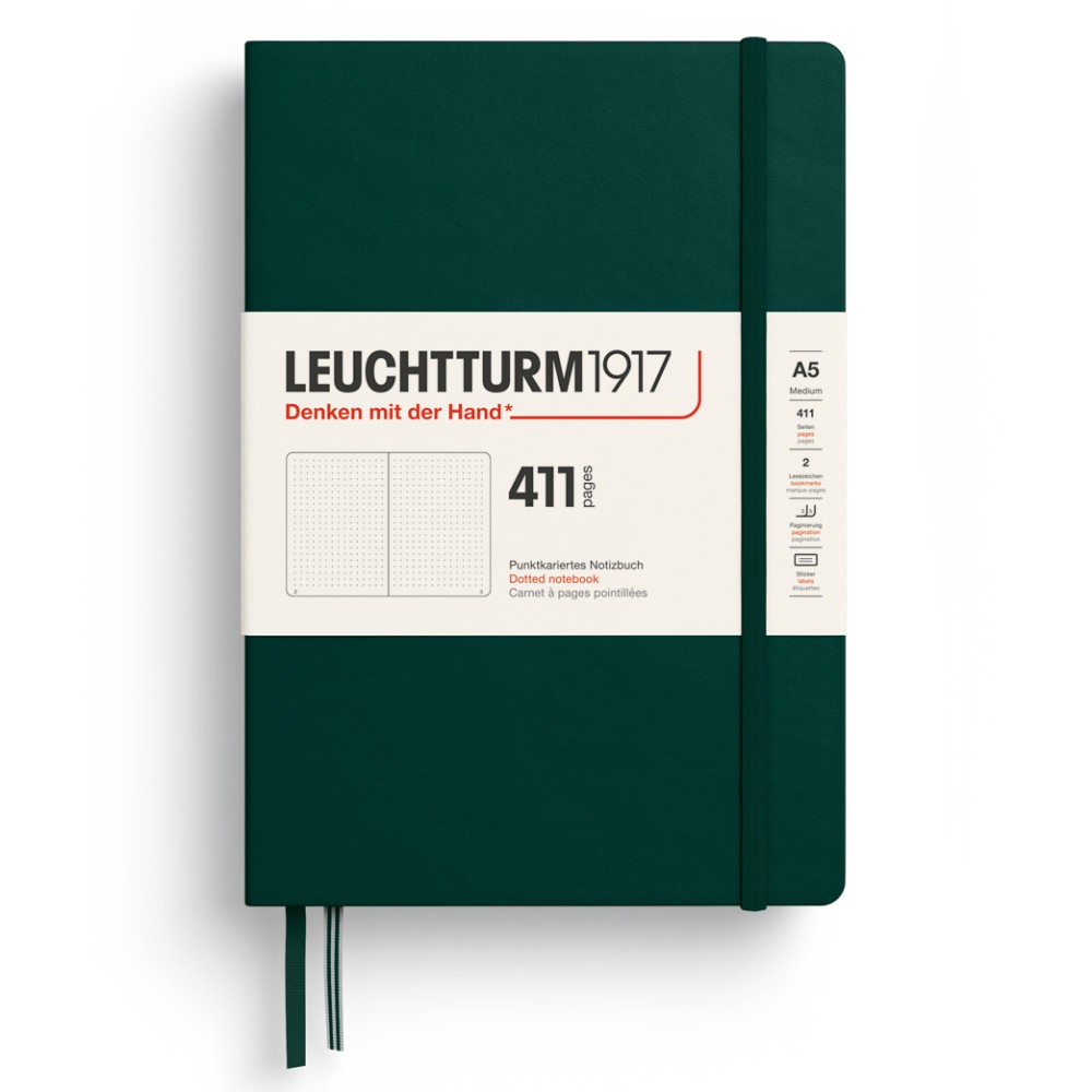 Notatnik 411 w kropki A5 - Leuchtturm1917 - Forest Green, twarda okładka