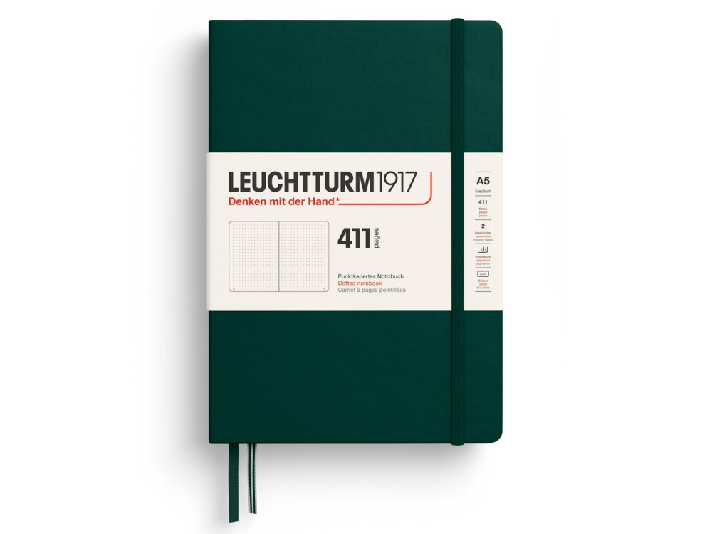 Notatnik 411 w kropki A5 - Leuchtturm1917 - Forest Green, twarda okładka