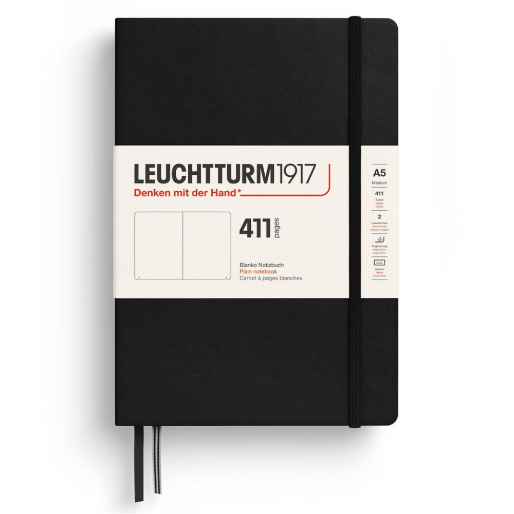 Plain Notebook 411 A5 - Leuchtturm1917 - Black, hardcover, 80g/m2