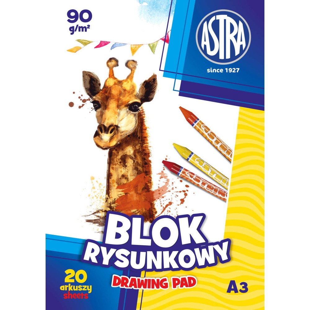 Blok rysunkowy A3 - Astra - biały, 90 g, 20 ark.