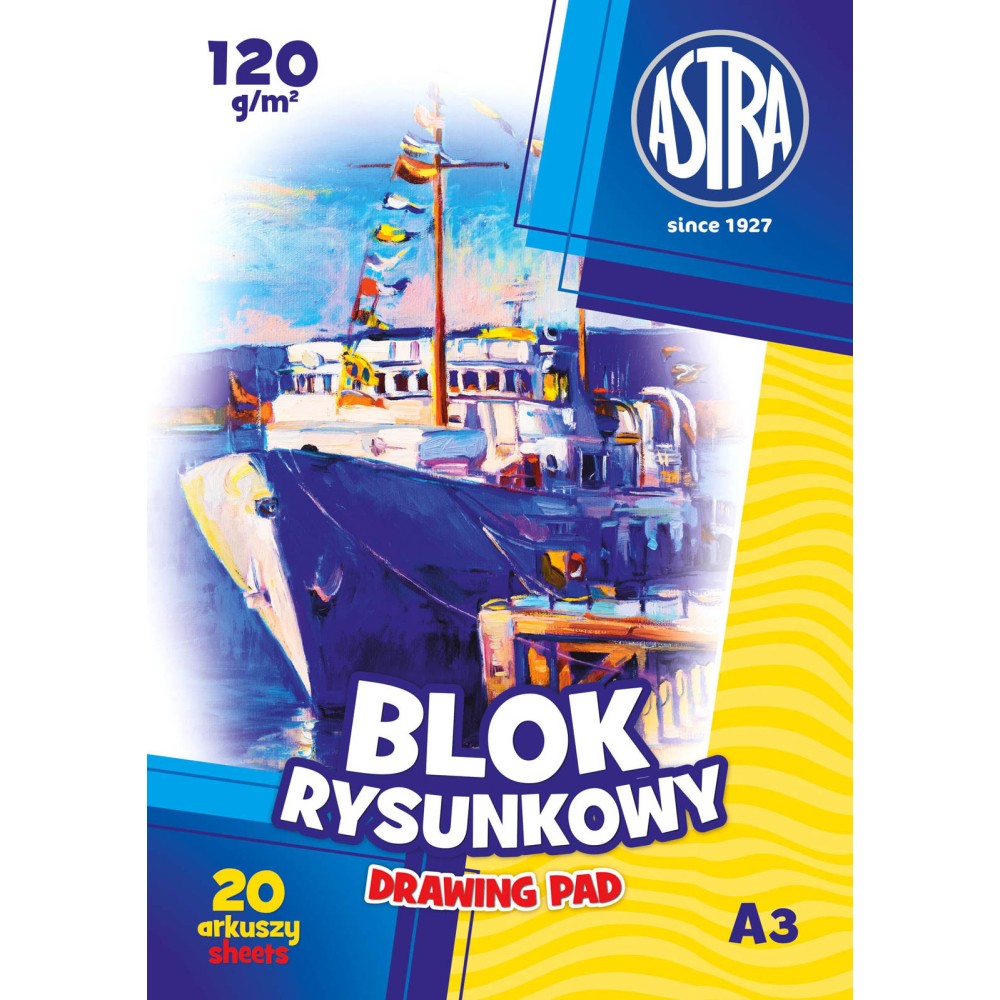 Blok rysunkowy A3 - Astra - biały, 120 g, 20 ark.