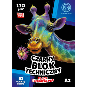 Blok techniczny A3 - Astra - czarny, 170 g, 10 ark.