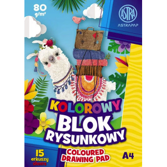 Blok rysunkowy A4 - Astra - kolorowy, 80 g, 15 ark.