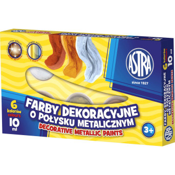Zestaw farb dekoracyjnych - Astra - metaliczne, 6 kolorów x 10 ml
