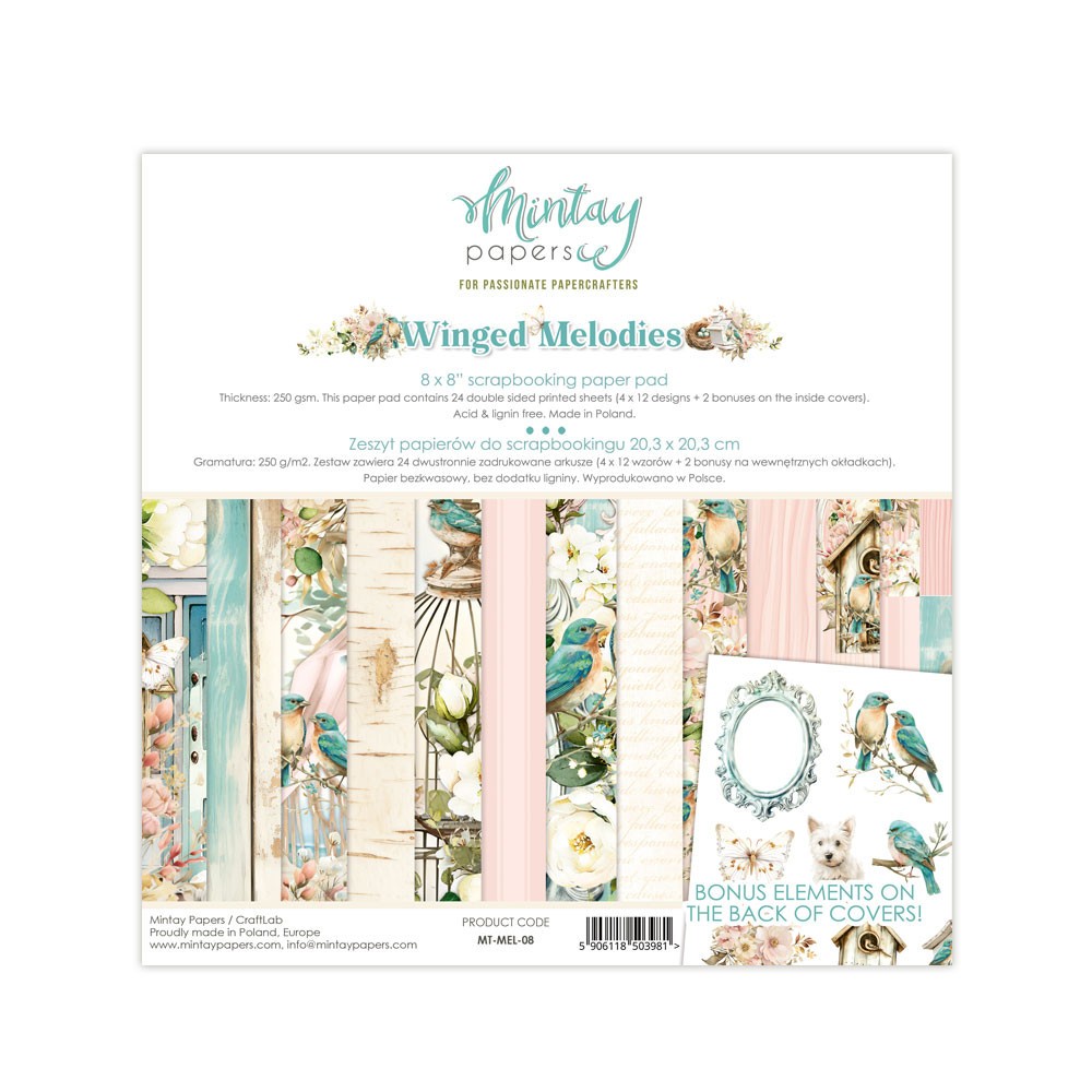 Set of scrapbooking papers 15,2 x 15,2 cm - Mintay - Winged Melodies