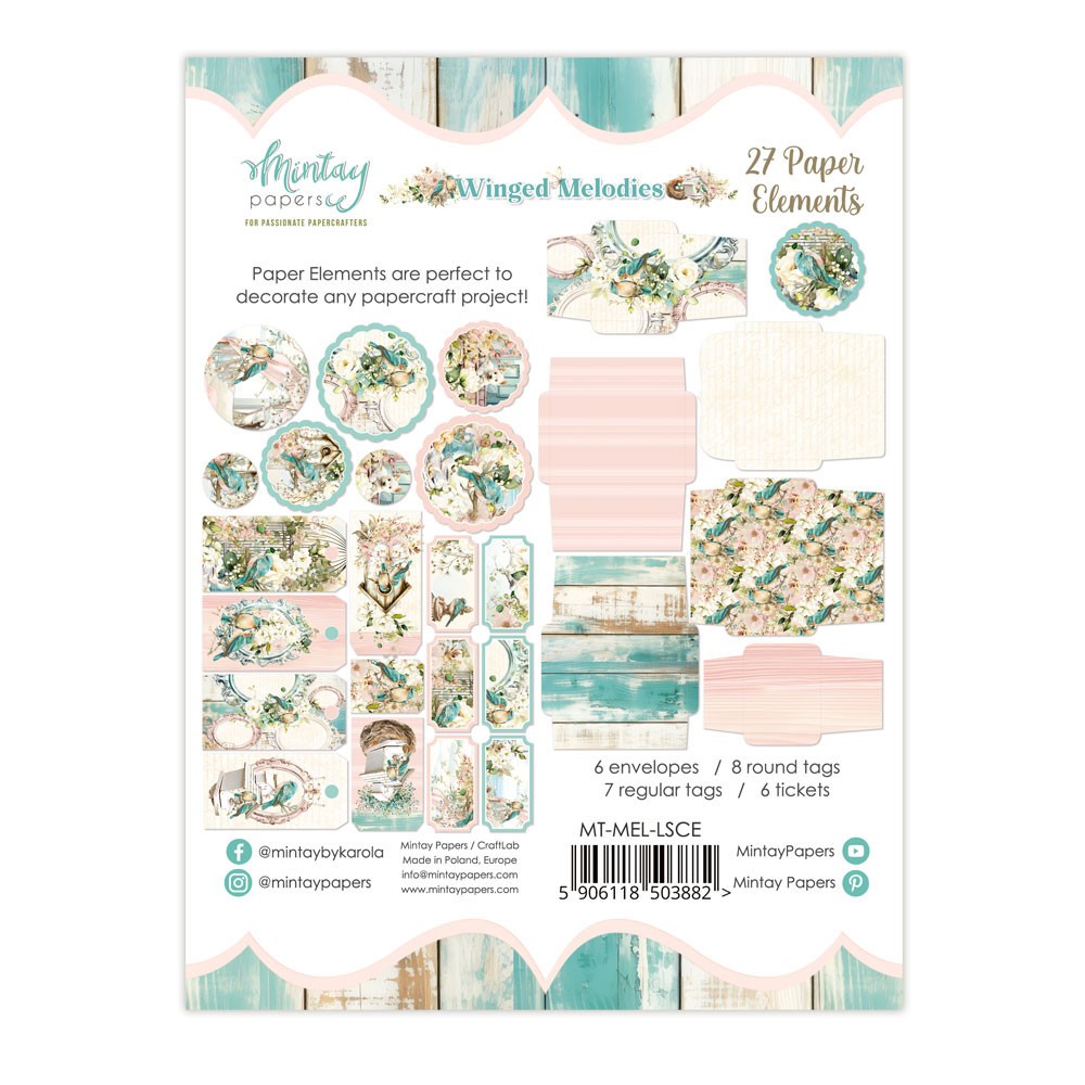 Set of paper elements, tags - Mintay - Winged Melodies, 27 pcs.