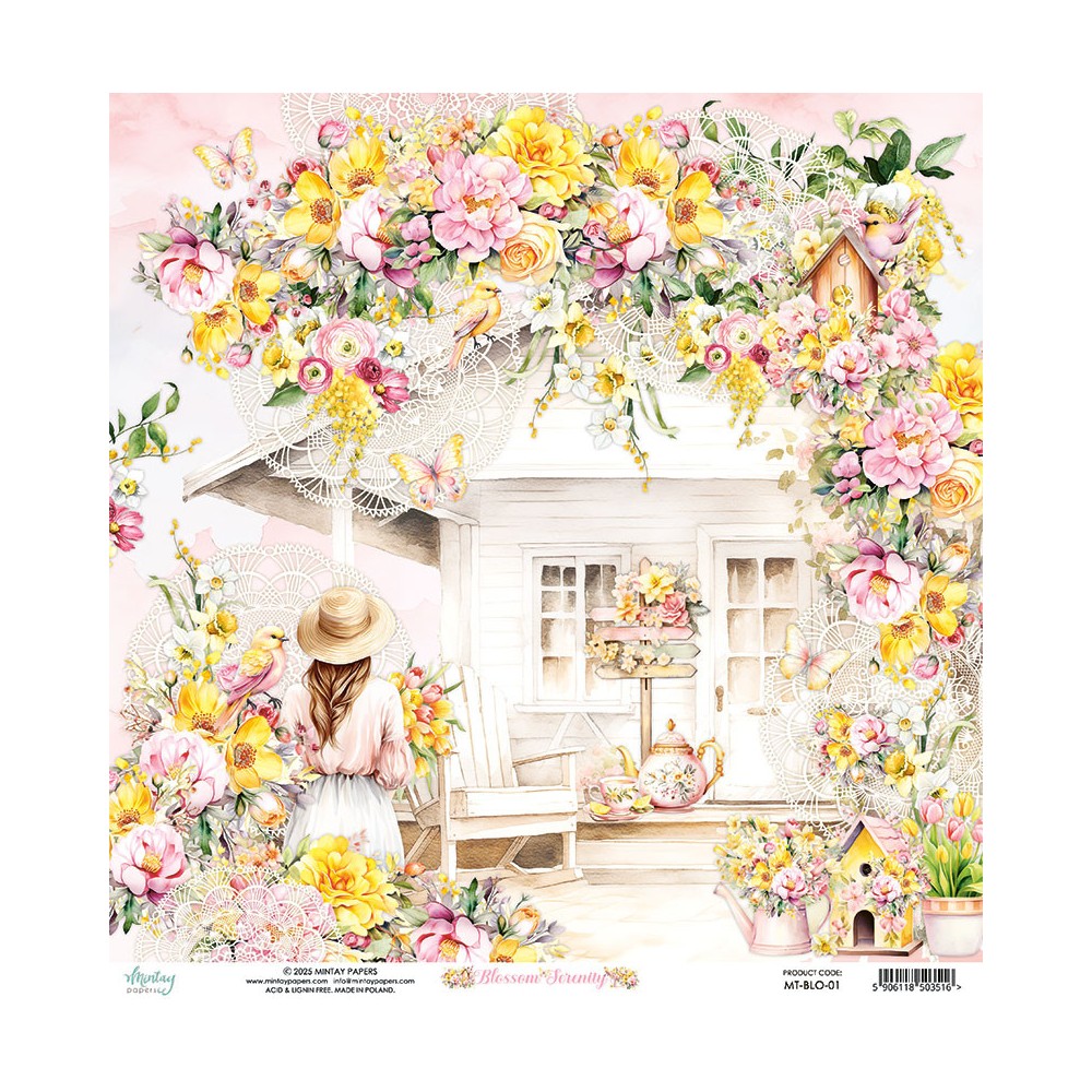 Scrapbooking paper 30,5 x 30,5 cm - Mintay - Blossom Serenity 01