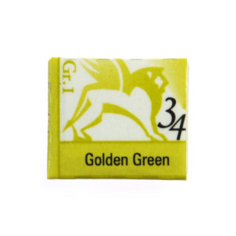 Watercolors in half pans - Renesans - 34, golden green, 1,5 ml
