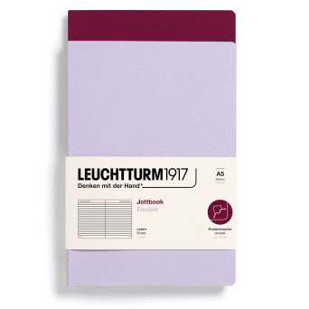Notatnik Jottbook Double w linię A5 - Leuchtturm1917 - Lilac & Port Red, 2 szt.
