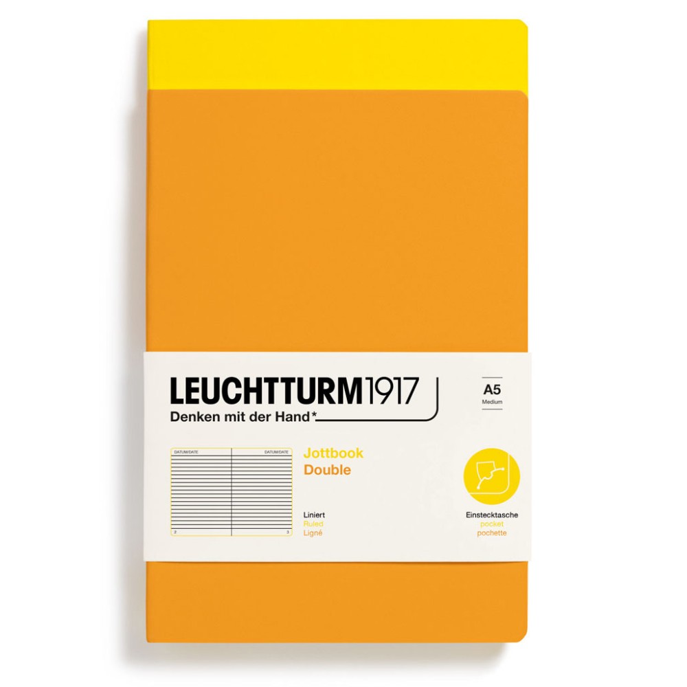 Ruled Notebook Jottbook Double A5 - Leuchtturm1917 - Lemon & Rising Sun, 2 pcs.