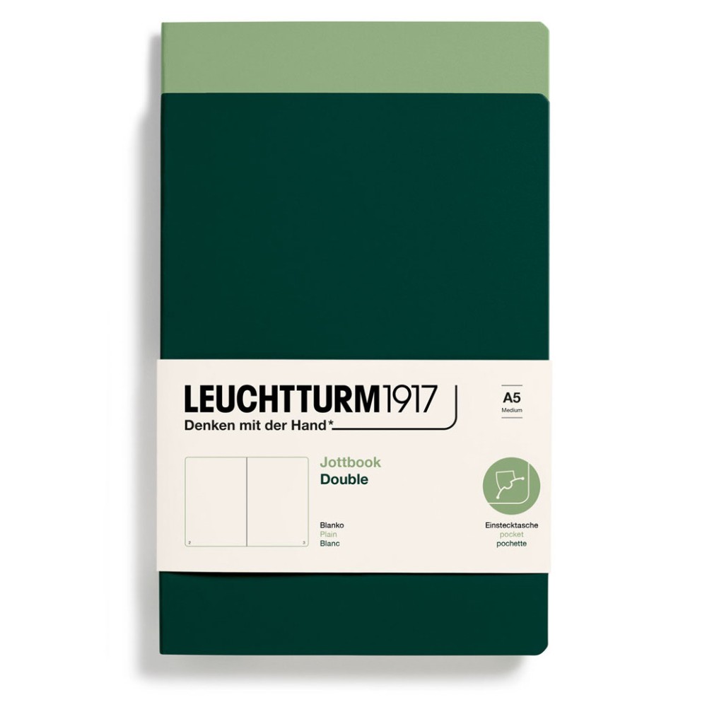 Plain Notebook Jottbook Double A5 - Leuchtturm1917 - Sage & Forest Green, 2 pcs.