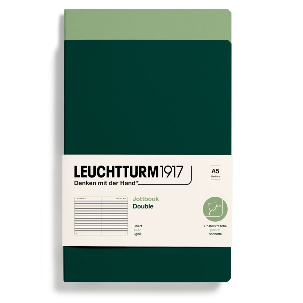 Ruled Notebook Jottbook Double A5 - Leuchtturm1917 - Sage & Forest Green, 2 pcs.