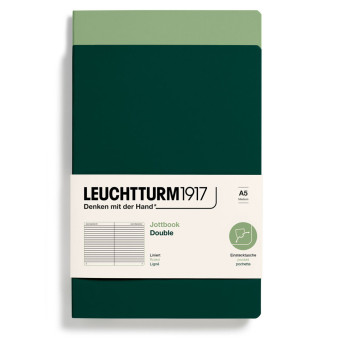 Notatnik Jottbook Double w linię A5 - Leuchtturm1917 - Sage & Forest Green, 2 szt.